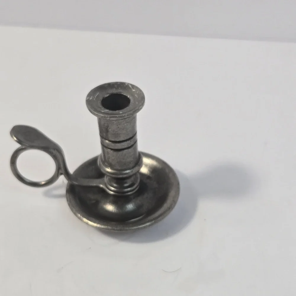 Vintage Morgan Pewter Chamberstick Candlestick Holder with Finger Loop Handle